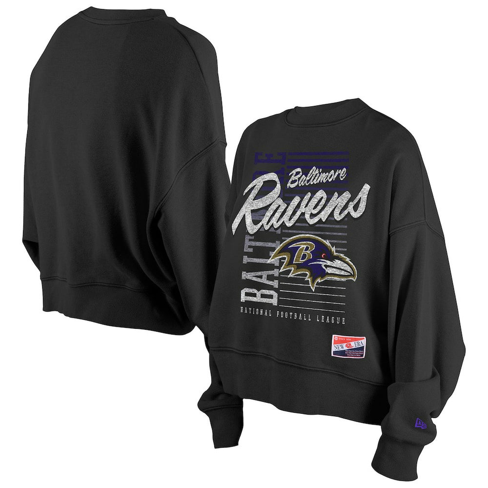 Baltimore Ravens New Era Women's Oversized Throwback Mineral Wash Crew Neck Sweatshirt Black - NFL
