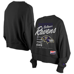 Baltimore Ravens New Era Women's Oversized Throwback Mineral Wash Crew Neck Sweatshirt Black - NFL