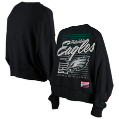 Philadelphia Eagles New Era Women's Oversized Throwback Mineral Wash Crew Neck Sweatshirt Black - NFL