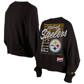 Pittsburgh Steelers New Era Women's Oversized Throwback Mineral Wash Crew Neck Sweatshirt Black - NFL