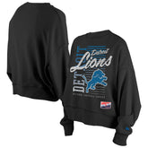 Detroit Lions New Era Women's Oversized Throwback Mineral Wash Crew Neck Sweatshirt Black - NFL