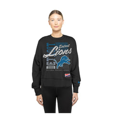 Detroit Lions New Era Women's Oversized Throwback Mineral Wash Crew Neck Sweatshirt Black - NFL