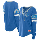 Detroit Lions New Era Women's Throwback Lace-Up Long-Sleeve T-Shirt Blue - NFL