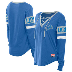 Detroit Lions New Era Women's Throwback Lace-Up Long-Sleeve T-Shirt Blue - NFL