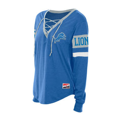 Detroit Lions New Era Women's Throwback Lace-Up Long-Sleeve T-Shirt Blue - NFL