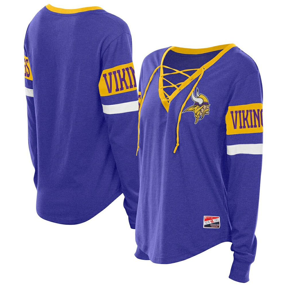 Minnesota Vikings New Era Women's Throwback Lace-Up Long-Sleeve T-Shirt Purple - NFL