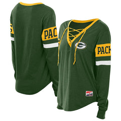Green Bay Packers New Era Women's Throwback Lace-Up Long-Sleeve T-Shirt Green - NFL