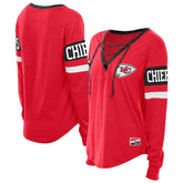 Kansas City Chiefs New Era Women's Throwback Lace-Up Long-Sleeve T-Shirt Red - NFL