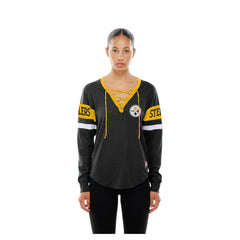 Pittsburgh Steelers New Era Women's Throwback Lace-Up Long-Sleeve T-Shirt Black - NFL