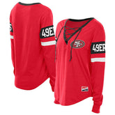 San Francisco 49ers New Era Women's Throwback Lace-Up Long-Sleeve T-Shirt Scarlet - NFL