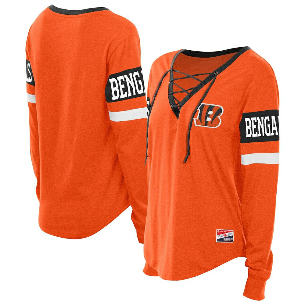 Cincinnati Bengals New Era Women's Throwback Lace-Up Long-Sleeve T-Shirt Orange - NFL