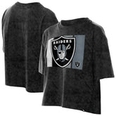 Las Vegas Raiders New Era Women's Boxy Cropped Sport Night Mineral Wash T-Shirt Black - NFL