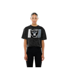 Las Vegas Raiders New Era Women's Boxy Cropped Sport Night Mineral Wash T-Shirt Black - NFL