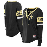 New Orleans Saints New Era Women's Plus Size Throwback Lace-Up Long Sleeve T-Shirt Black - NFL