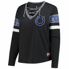 Indianapolis Colts New Era Women's Plus Size Throwback Lace-Up Long Sleeve T-Shirt Black - NFL