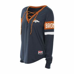 Denver Broncos New Era Women's Plus Size Throwback Lace-Up Long Sleeve T-Shirt Navy - NFL