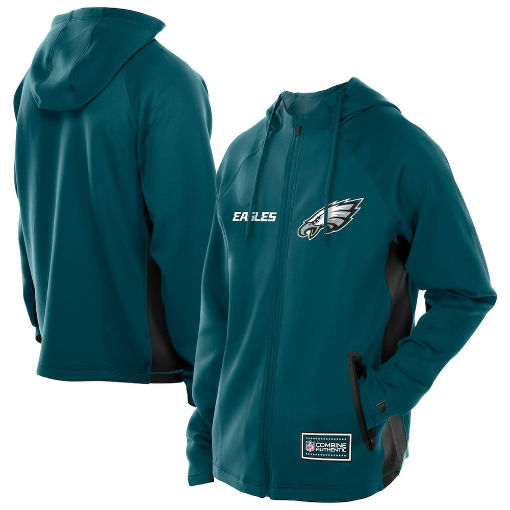 Philadelphia Eagles New Era Combine Authentic Raglan Scuba Full-Zip Hoodie Midnight Green - NFL