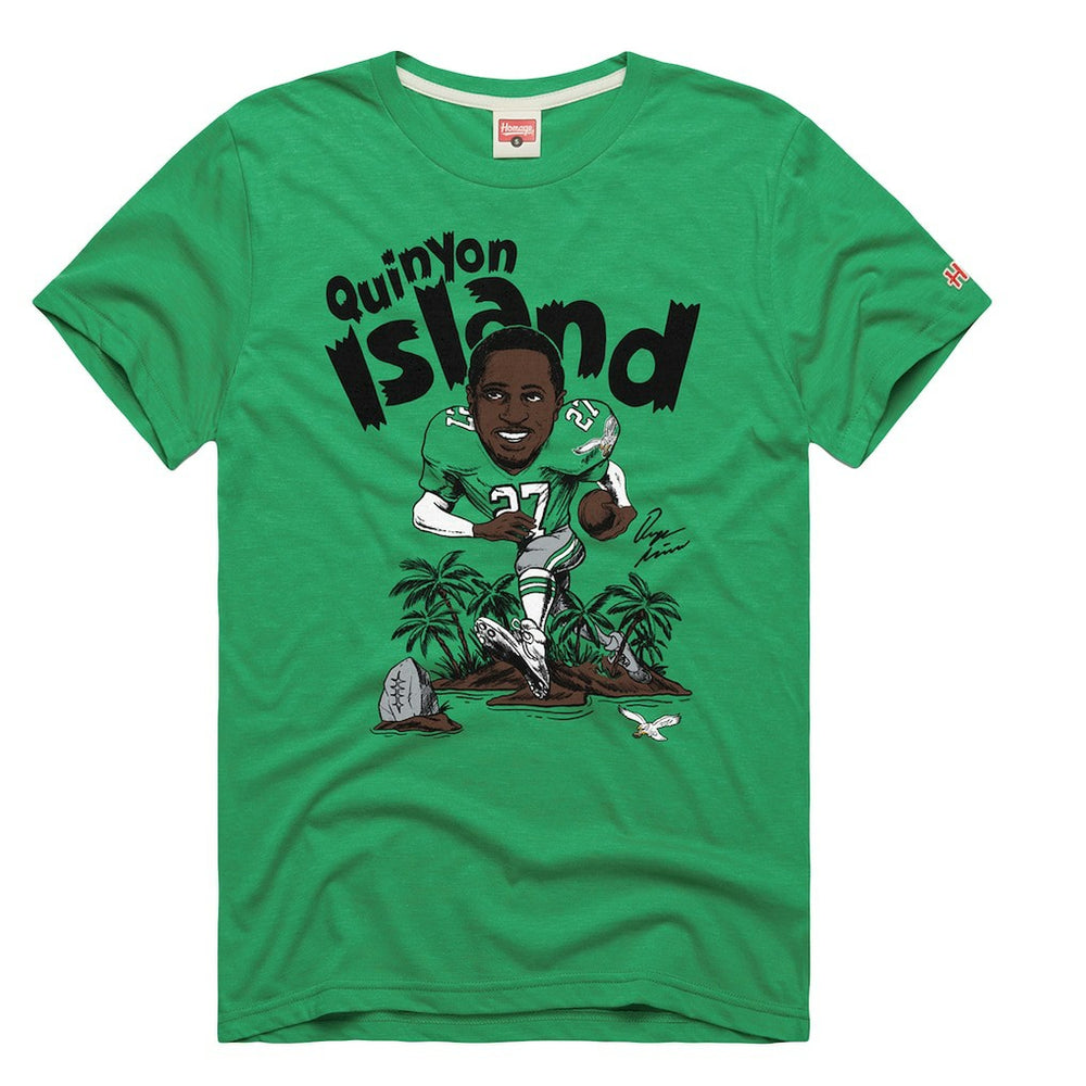 Quinyon Mitchell Philadelphia Eagles Homage Unisex Caricature Player Tri-Blend T-Shirt Kelly Green - NFL
