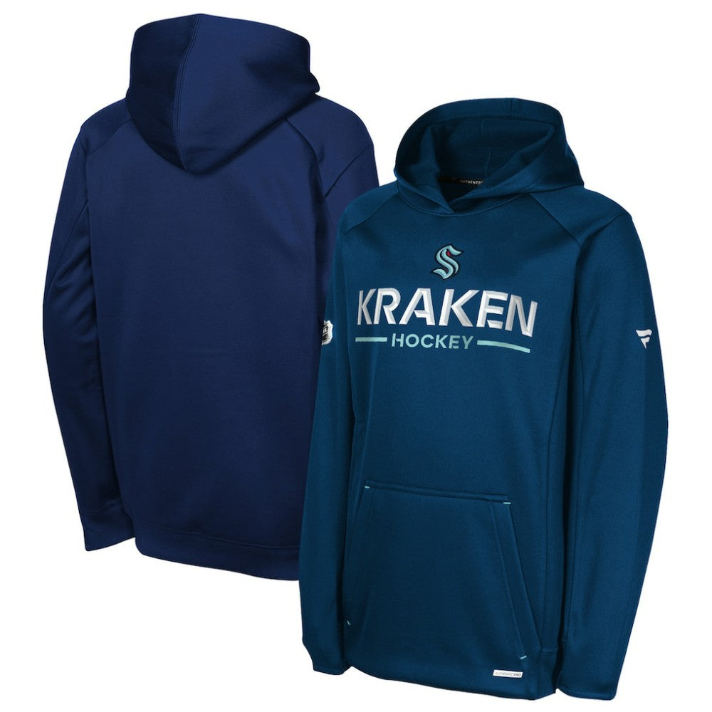Seattle Kraken Fanatics Youth Authentic Pro Rink Raglan Hoodie Deep Sea Blue