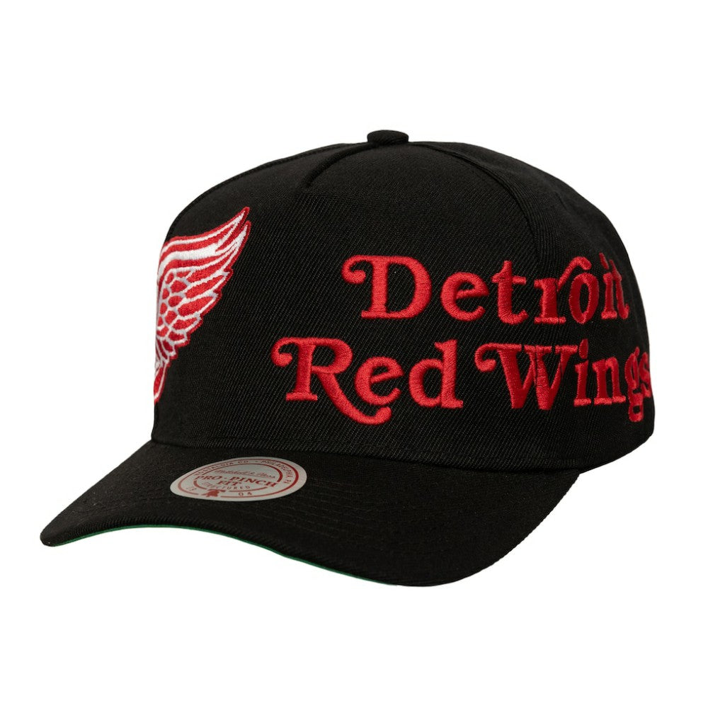 Detroit Red Wings - Mitchell & Ness Busted Logo Wordmark Wrap-Around Pro Pinch Adjustable Hat Black