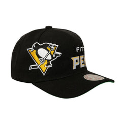 Pittsburgh Penguins Mitchell & Ness Busted Logo Wordmark Wrap-Around Pro Pinch Adjustable Hat Black
