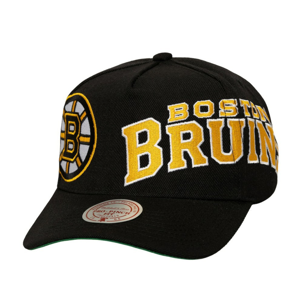 Boston Bruins Mitchell & Ness Busted Logo Wordmark Wrap-Around Pro Pinch Adjustable Hat Black