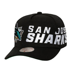 San Jose Sharks - Mitchell & Ness Busted Logo Wordmark Wrap-Around Pro Pinch Adjustable Hat Black
