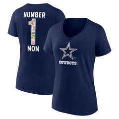 Dallas Cowboys Women's Floral Number 1 Mom V-Neck T-Shirt Navy - NFL