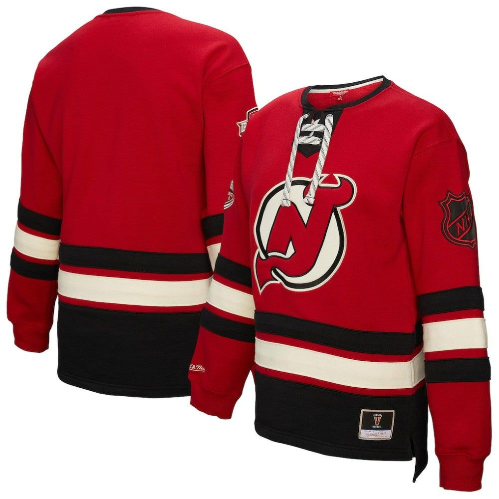New Jersey Devils - Mitchell & Ness Women's Heritage Lace-Up Pullover Sweatshirt Red