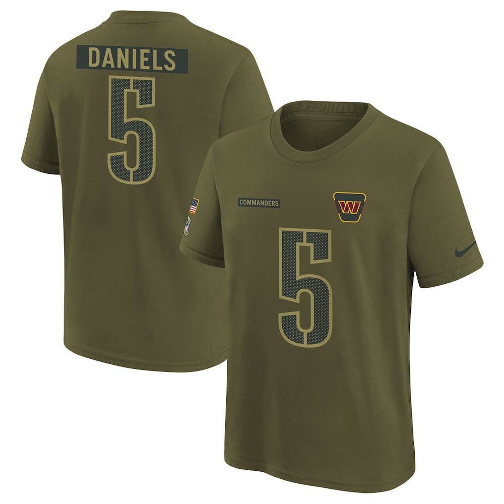 Jayden Daniels Washington Commanders Youth 2025 Salute to Service Name & Number T-Shirt Olive - Nike