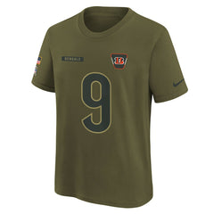 Joe Burrow Cincinnati Bengals Youth 2025 Salute to Service Name & Number T-Shirt Olive - Nike