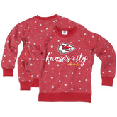 Kansas City Chiefs Wes & Willy Girls Youth Shimmer Star Reverse Fleece Pullover Sweatshirt Red - NFL