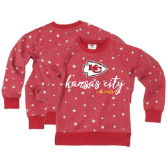Kansas City Chiefs Wes & Willy Girls Youth Shimmer Star Reverse Fleece Pullover Sweatshirt Red - NFL