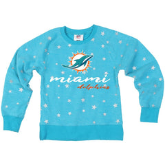 Miami Dolphins Wes & Willy Girls Youth Shimmer Star Reverse Fleece Pullover Sweatshirt Aqua - NFL