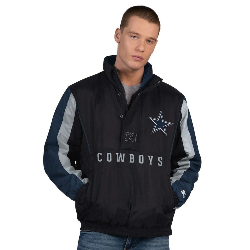 Dallas Cowboys Starter Thursday Night Gridiron Vintage Logo Half-Zip Jacket Black - NFL