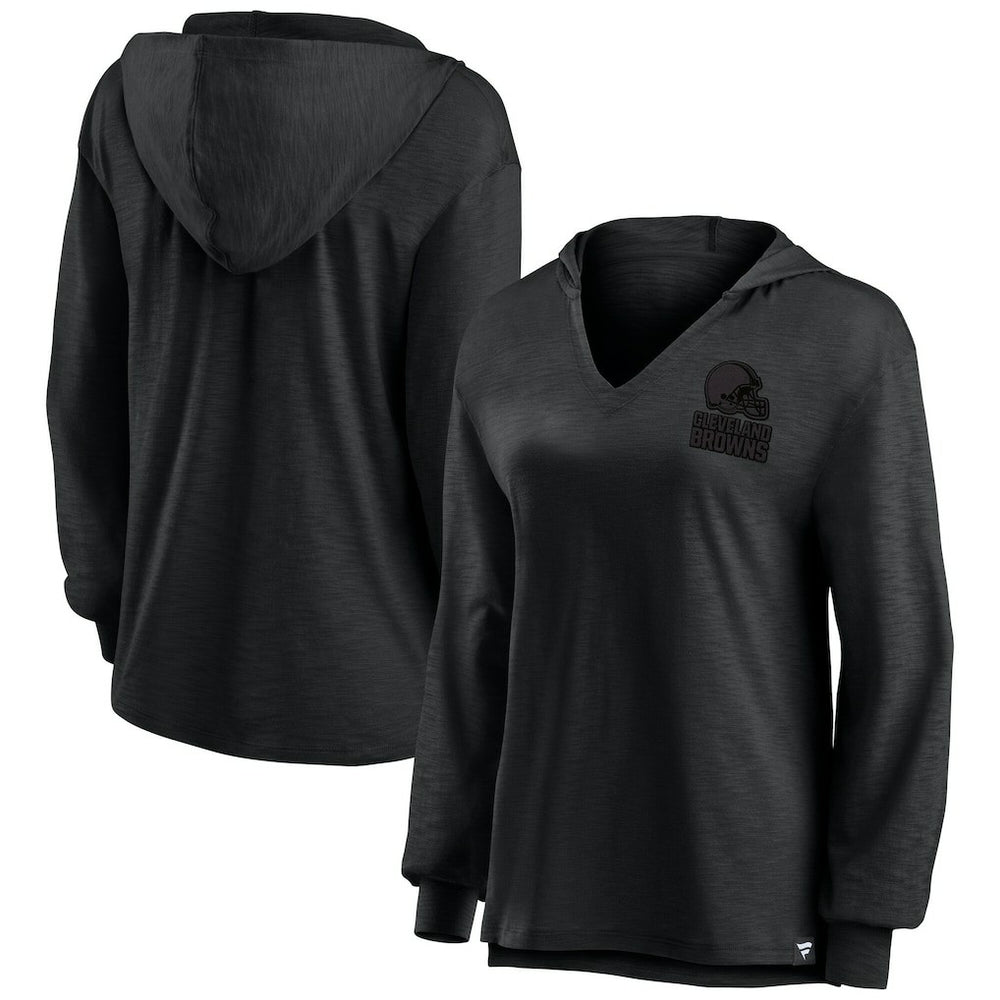 Cleveland Browns Women's Blackout Slub Hoodie V-Neck Long Sleeve T-Shirt - Fanatics