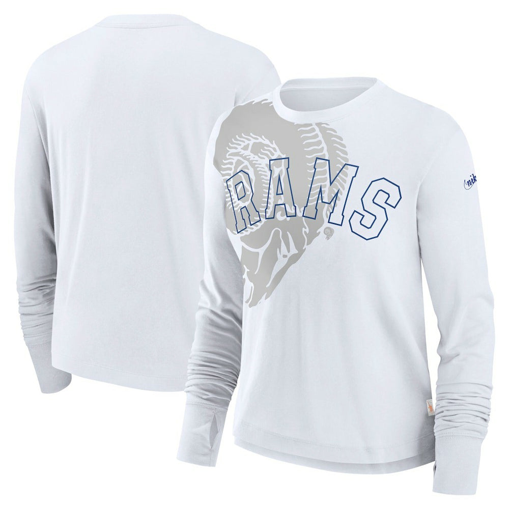 Los Angeles Rams Women's Layered Logo Cropped Long Sleeve Fashion T-Shirt White - Nike
