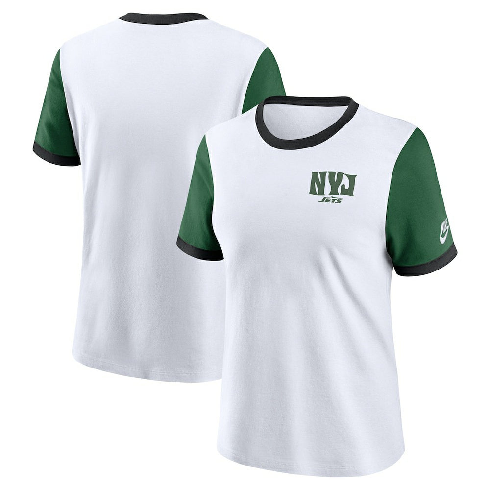 New York Jets Women's Rewind Ringer Tri-Blend T-Shirt White - Nike