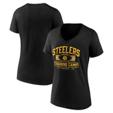 Pittsburgh Steelers Women's Training Camp Stripe V-Neck T-Shirt Black - Fanatics