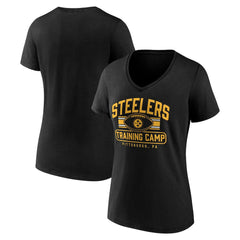 Pittsburgh Steelers Women's Training Camp Stripe V-Neck T-Shirt Black - Fanatics