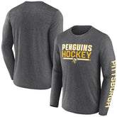 Pittsburgh Penguins Fanatics Sweep Iconic Synthetic Long Sleeve T-Shirt Heather Charcoal