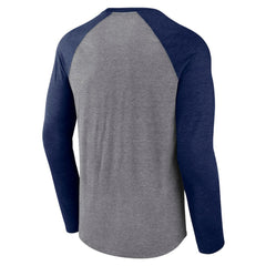 Pittsburgh Penguins Fanatics Goal Crease Raglan Tri-Blend Long Sleeve T-Shirt Heather Gray/Heather Navy