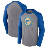 St. Louis Blues - Fanatics 2022 NHL Winter Classic Vintage Distressed Raglan Tri-Blend Long Sleeve T-Shirt Heather Gray/Heather Blue