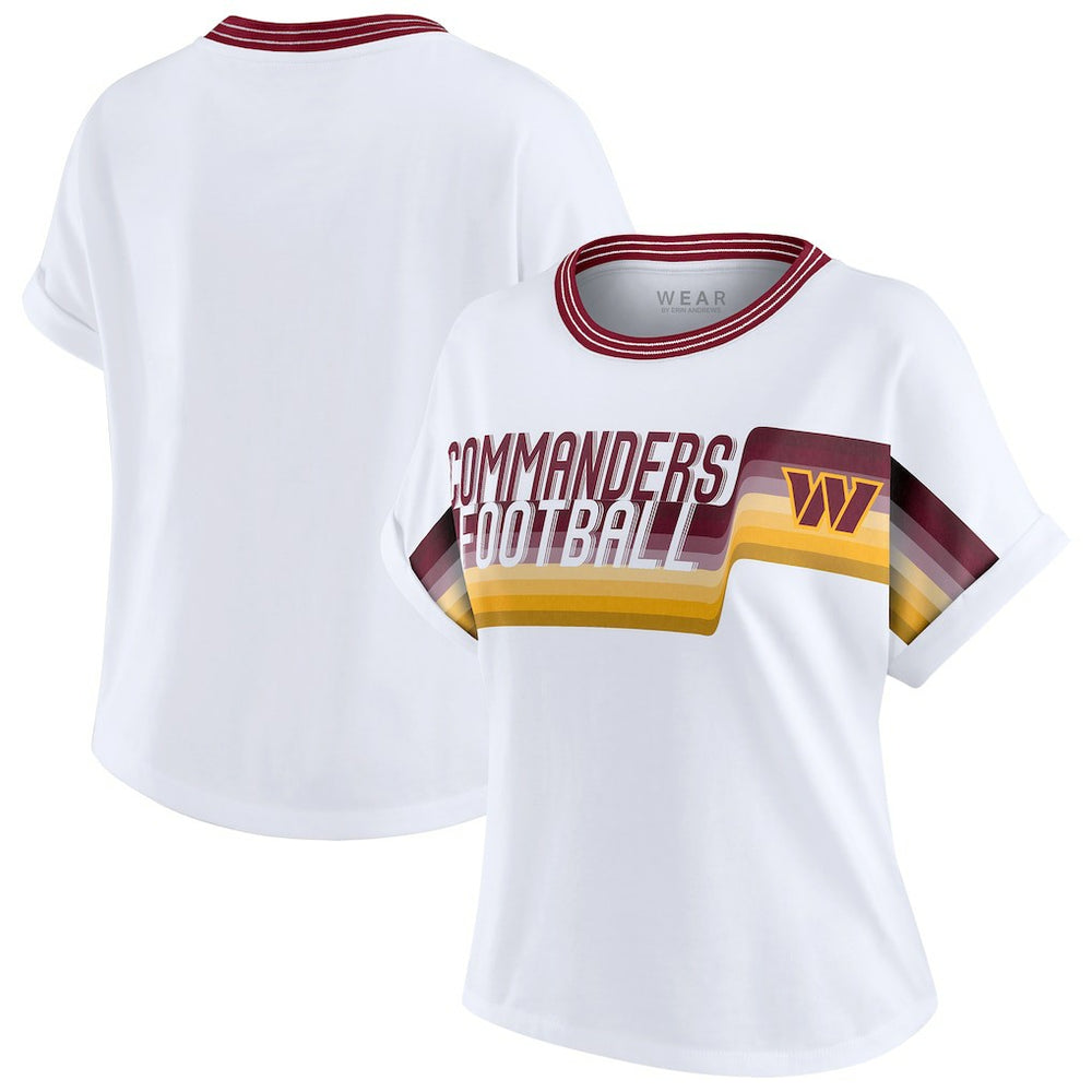 Washington Commanders WEAR by Erin Andrews Women's Cropped Center Stripe Dolman T-Shirt White - NFL