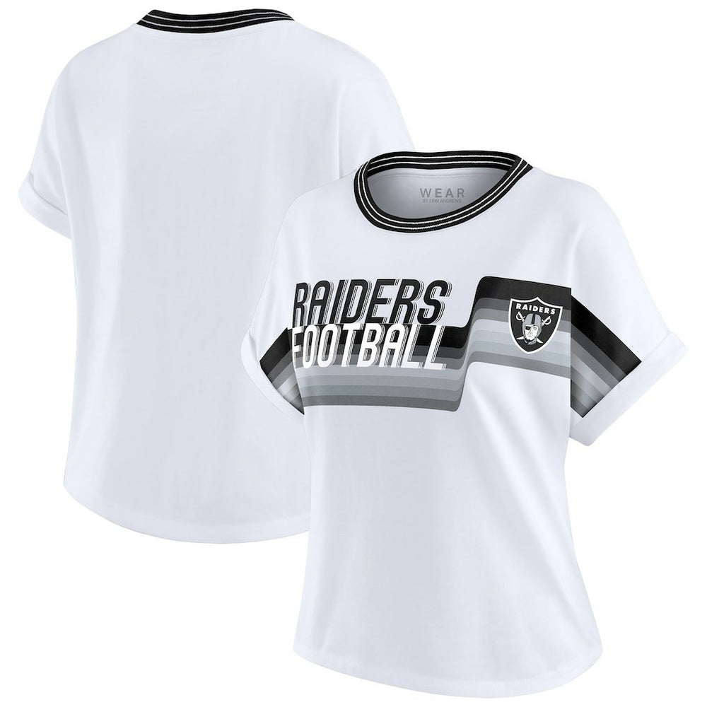 Las Vegas Raiders WEAR by Erin Andrews Women's Cropped Center Stripe Dolman T-Shirt White - NFL