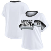 Las Vegas Raiders WEAR by Erin Andrews Women's Cropped Center Stripe Dolman T-Shirt White - NFL
