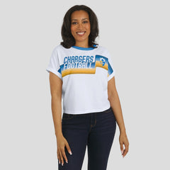 Los Angeles Chargers WEAR by Erin Andrews Women's Cropped Center Stripe Dolman T-Shirt White - NFL