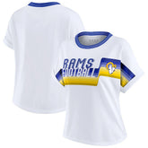 Los Angeles Rams WEAR by Erin Andrews Women's Cropped Center Stripe Dolman T-Shirt White - NFL