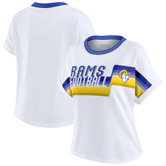 Los Angeles Rams WEAR by Erin Andrews Women's Cropped Center Stripe Dolman T-Shirt White - NFL