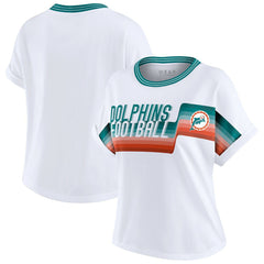 Miami Dolphins WEAR by Erin Andrews Women's Cropped Center Stripe Dolman T-Shirt White - NFL